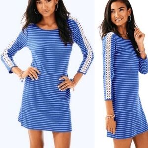 Lilly Pulitzer Marlowe Dress in Beckon Blue Breeze Stripe L Modal Stretch Knit